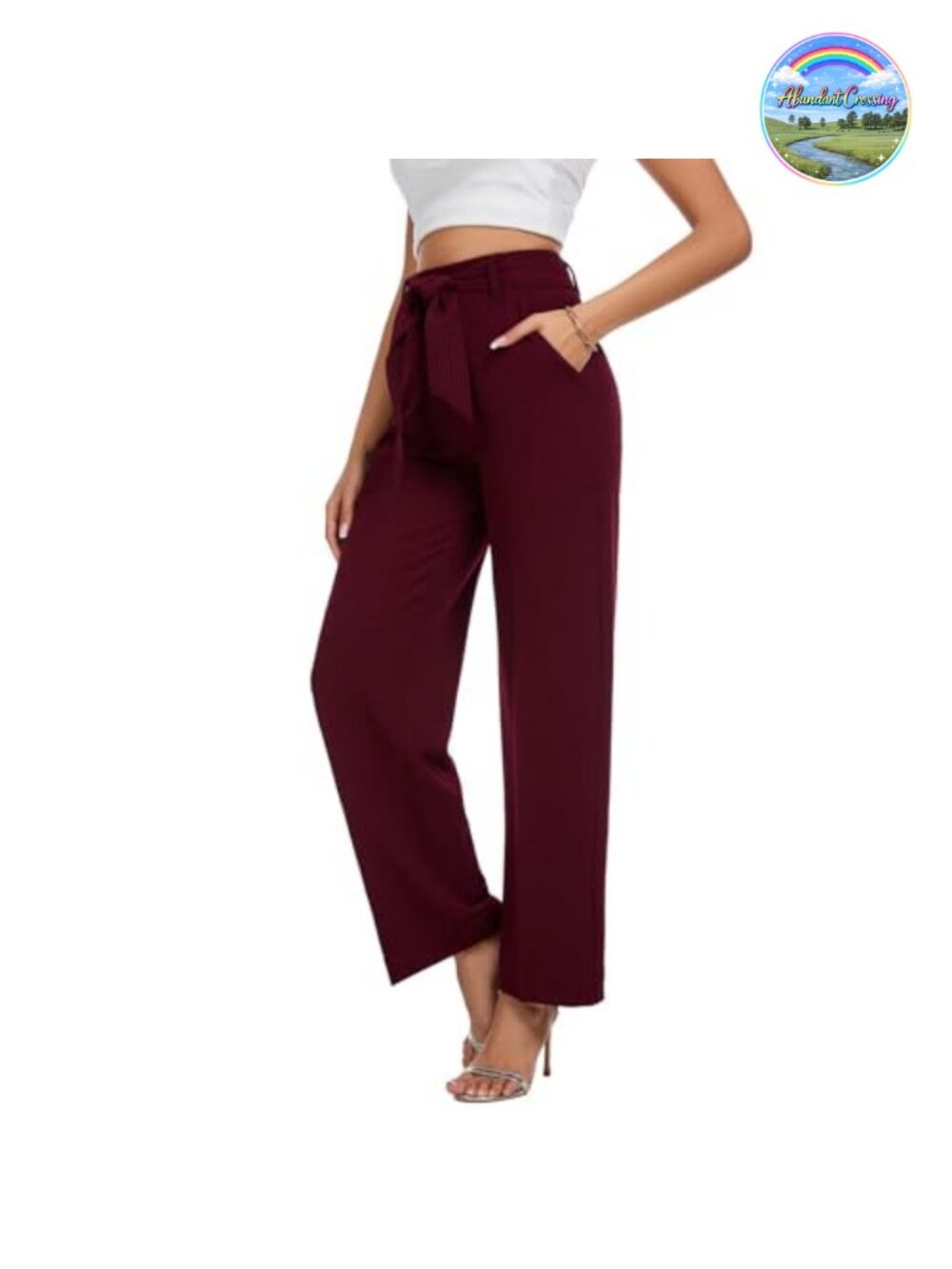 High Waisted Wide Leg Dress Pants with Pockets and Belt